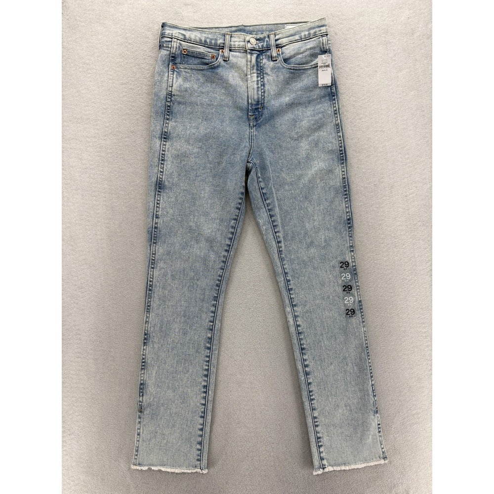 Gap Vintage Slim High Rise Jeans Womens 8 Blue Light Wash Distressed Fringe Hem